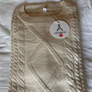 ANRABESS Cream Cable Knit Sweater